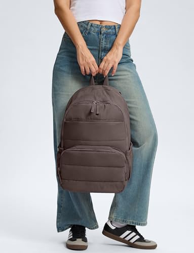 Image of Uselike Travel Backpack for Women, 15.6 Inch Laptop Backpack, Quilted College Bookbag, Cute Work Backpacks, Water Resistant (Dark Brown)