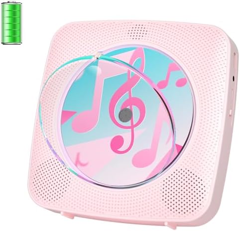 Kegaudio Radio mit CD Player Tragbar mit Bluetooth Lautsprecher Rosa | Tragbarer CD-Player Kinder mit 1800mAh Akku, Fernbedienung, Staubdeckel, Unterstützung USB-/AUX-Wiedergabe fü