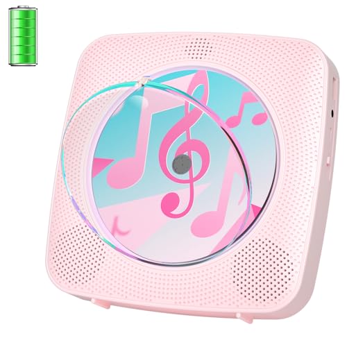 Lecteur CD Portable Bluetooth: Kegaudio Lecteurs CD Enfant avec Haut-Parleur Radio Lecteur de CD Mural avec Télécommande Prise USB AUX 3,5 mm Rose