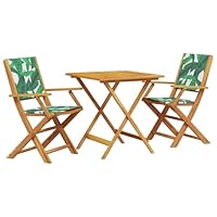 vidaXL Bistro Set 3 Piece Outdoor Bar Leaf Pattern Fabric and Solid Wood