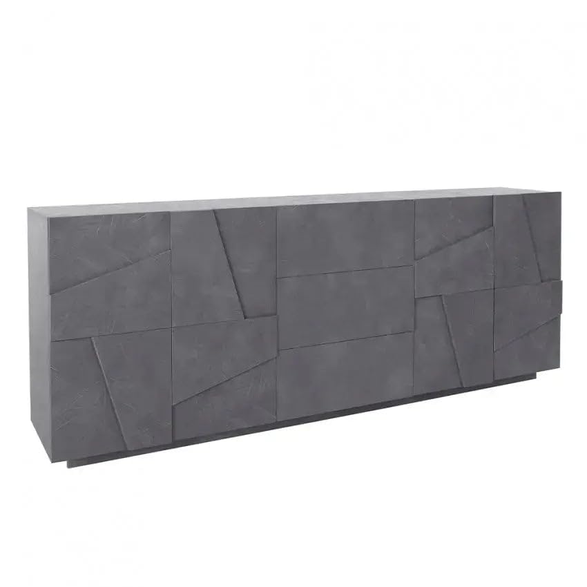Generico Credenza, 4 ante e 3 cassetti, 224.1x44.2x86 cm, Ardesia, Melaminico, Modello PING, Design Moderno Made in Italy