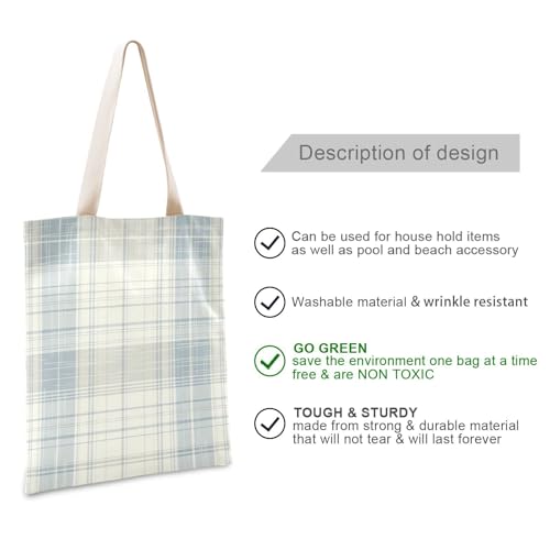 Light Blue Plaid Pattern Canvas Totes Bulk with handles Tote Bag With Pockets Reusable Grocery Bags for Travel Bolsa de lona2