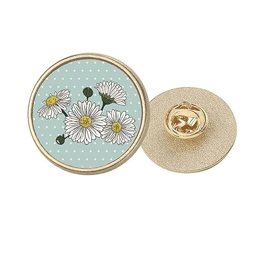 Broche ronde en métal doré et chrysanthème blanc M, le cadeau idéal