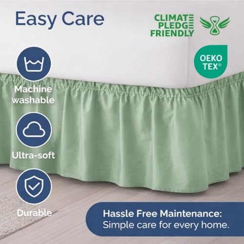 Image of Bed Skirt - Wrap Around Dust Ruffle Bed Frame Cover with Easy Fit Elastic Strap, Double Size 15 Inch Inch Drop, Microfiber Pleated, Machine Washable | Sage Green, (72inchx72inch)