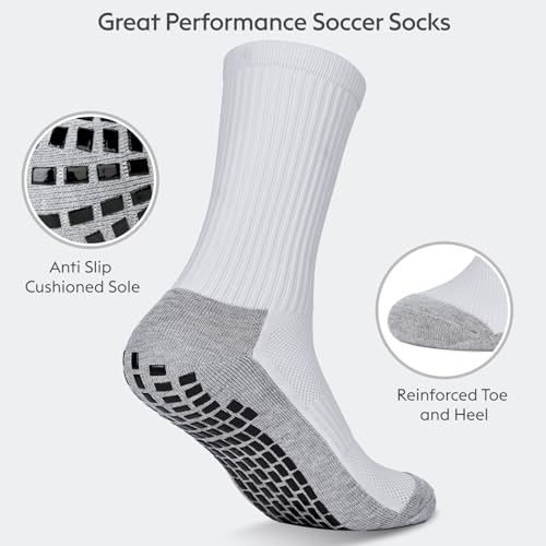 Finerview Men Grip Soccer Socks, Anti Slip Non Slip Grip Pads Athletic Sports Crew Socks3