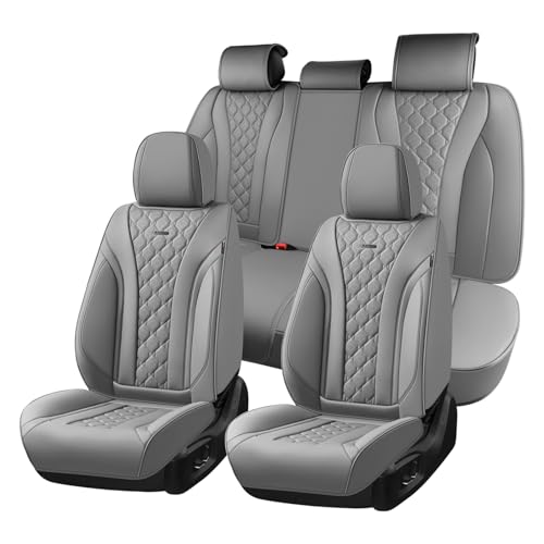 Image of Coverado Leather Seat Covers, Car Seat Covers Full Set, Perforated Diamond Leather Car Seat Cover, Waterproof Car Seat Protector Seat Cushion, Universal 5 Seats Seat Cover Fit for Most Cars, Gray