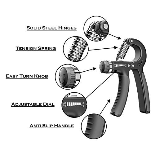 Image of Adjustable Hand Grip Strengthener (10 KG - 40 Kg) Hand Power Gripper for Men & Women Home Gym Workout Exercise Equipment Use at Home Forearm Exercise Finger Power Exerciser (Black)