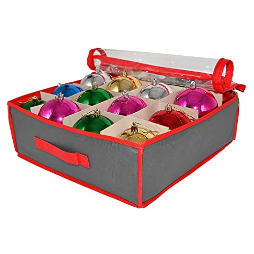 Ram® Bolsa de almacenamiento para árbol de Navidad con cierre de cremallera, para decoración de Navidad con tapa, se adapta a UPTP 30 bolas (gris) Cover