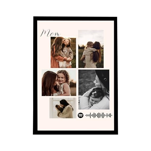 Image of Customized Mothers Day Gift for your Mom with 5 Pictures Collage print along with Spotify Song Code, Photo Frame With Photo Upload, Birthday, Couple, Parents (8.9x12.8 Inch)