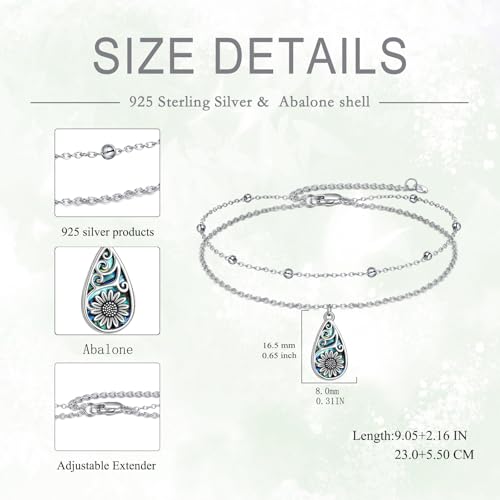 Image of POPLYKE 925 Sterling Silver Double Layered Chain Evil Eye Daisy Sunflower Butterfly Anklets for Women Holiday Beach Crystal Ankle Bracelet Dainty Evil Eye Jewelry