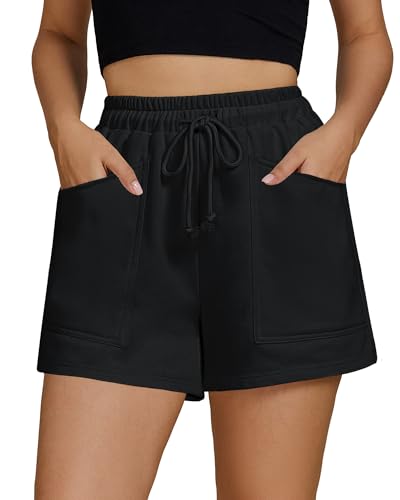GRAPENT Sweat Shorts for Women Trendy High Waisted Athletic Pull On Elastic Waist Casual Summer Lounge Cotton Shorts