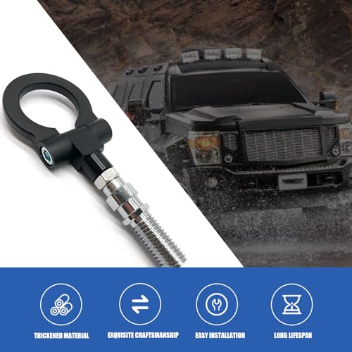 gunhunt 1 PC Car Front Bumper Tow Hook, Aluminum Bumper Pull Ring, Trailer Ring Replacement, Racing Recovery Hook, Screw-on Vehicle Modification Kit, Universal for Most Cars, Trucks, Trailers (Black) - Thumbnail 6