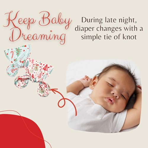 Newborn Baby Girls Knotted Gown Sets Nightgowns Soft Sleeper Gown with Headband Set for Baby -2 Pieces (Blue and Red Christmas, 0-3 Months)4