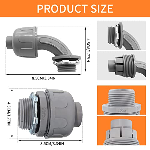 30Pcs 1/2 Liquid Tight Connector,Ul Listed, Flexible Non Metallic Electrical Conduit Connector Fitting Electrical Pvc Conduit Fittings (Straight/ 90D) #TOP1