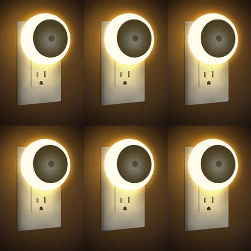 Image of LED Night Lights Plug into Wall 6 Packs,Dusk-to-Dawn Light Sensor with Automatically Turn on and Off Wall Night Light for Bedroom,Bathroom,Stairs,Corridor (Warm White, Round-6pack)