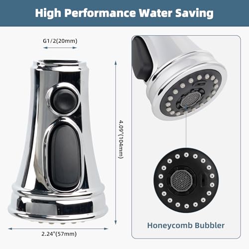 iFealClear Universal Kitchen Faucet Head Replacement, Pull Down Spray Head 3 Modes Kitchen Faucet Sprayer Head Replacement Compatible with Moen, Delta, Kohler, 15 Adapters, Chrome - Thumbnail 4