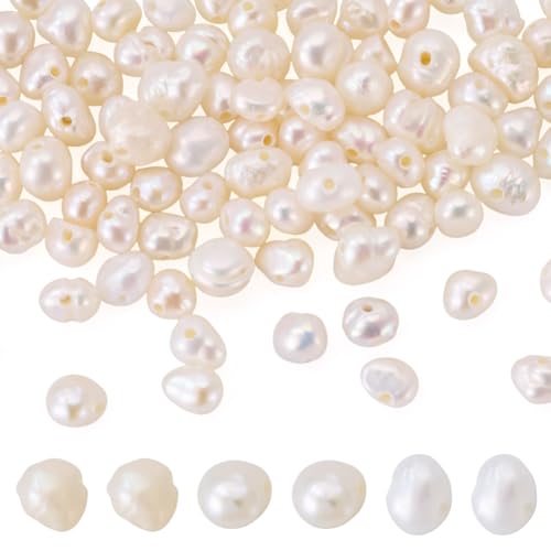 Image of Beadthoven 100 Natural Freshwater Cultured Pearls 3.5-5.5mm Irregular Potato Beads Boho Beads Oval Rice Loose Beads for Jewelry Making Bracelet Necklace Earrings Hole:0.5mm