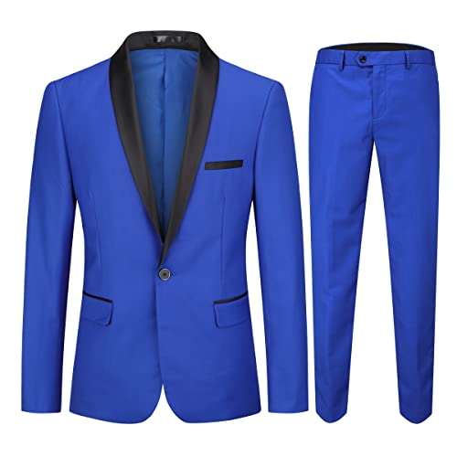 Boyland Men's 2 Pieces Suit Solid Color Shawl Lapel One Button Suit Jacket Same Color Trousers Business Suit