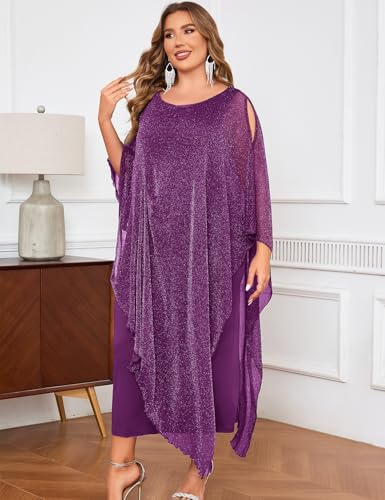 Image of ZOMVA Plus Size Elegant Formal Dress Long Cape Overlay Wedding Guest Formal Cocktail Mother of Bride Outfit