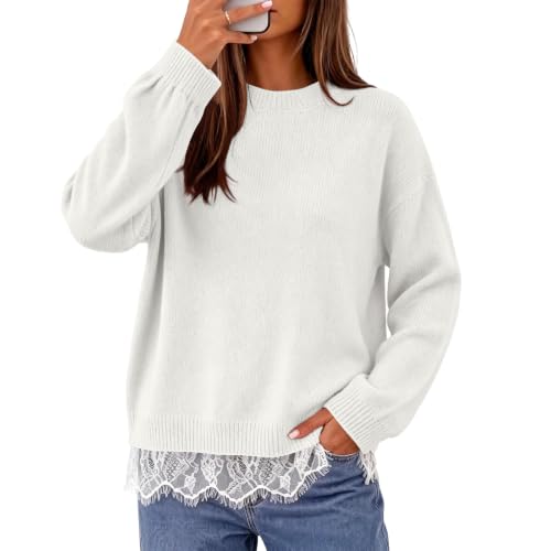 Lightweight Sweaters for Women Lace Trim Hem Long Sleeve Lightweight Tops - image 2