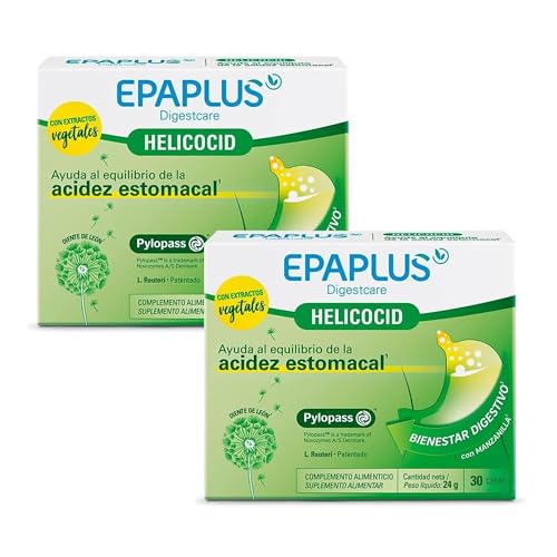 EPAPLUS Digestcare Helicocid, Ayuda al Equilibrio de la Acidez Estomacal y Bienestar Digestivo, con Manzanilla y Extractos Naturales - Pack de 2 Unidades - 60 comprimidos en total