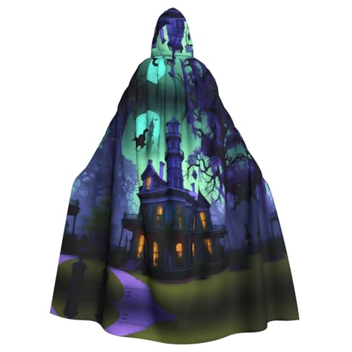 Cape à capuche noir imprimé manoir hanté costume carnaval cosplay unisexe