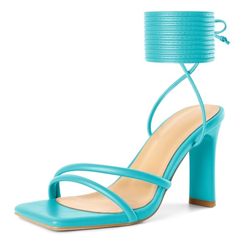 Image of Joseywade Chunky Heels For Women Lace Up Tie Up High Heel 3.5 inch Heeled Sandals Open Toe Shoes