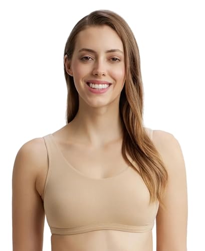 Image of Jockey 1550 Women's Super Combed Cotton Elastane Stretch Slip On Crop Top with Stay Fresh Treatment Bra