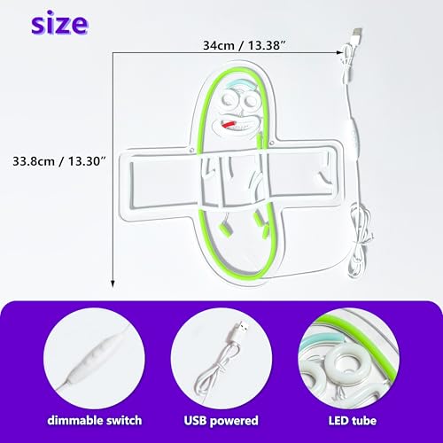 Image of Pickle Neon Sign Anime Rick LED Neon Lights for Wall Decor USB-Powered LED Sign Anime Decor for Man Cave, Bedroom, Game Room, Pickle Party