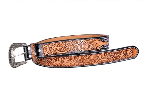 Western Tooled Leather Beaded Belt For Men and Women 30IS1104