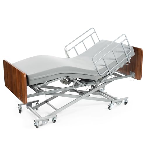 RESTISLAND Hospital Bed with 3 Electric Functions, Ultra Low Electric Medical Bed with 6' Foam Mattress, Adjustable Height 7.2”-27.7”, Easy Installation, 530 lbs Capacity