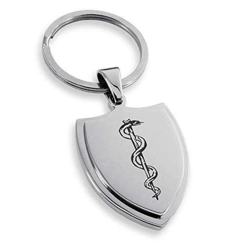 Stainless Steel Rod of Asclepius Shield Keychain Keyring - Main Image