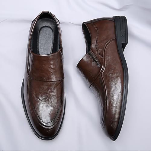 Men's Shoes Genuine Leather Casual Slip-on Shoes， Business Soft Bottom Pointed Toe Breathable Inside Increased Single Shoe3