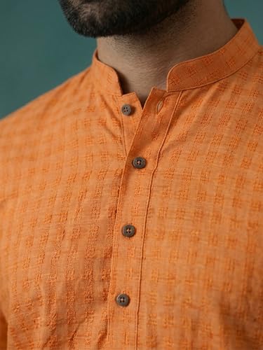 Image of SOJANYA Pastel Green Cotton Blend Kurta with Contrast Button Detailing