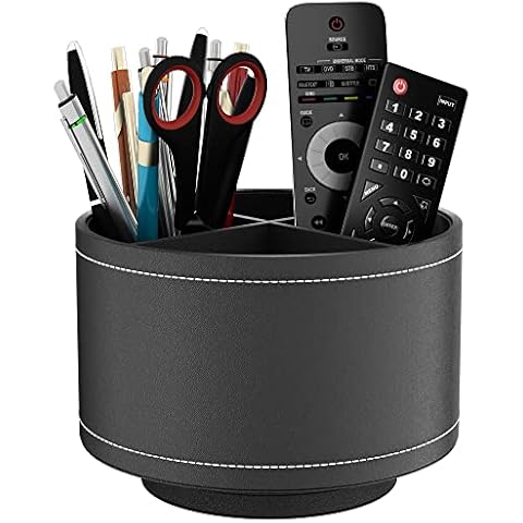 Thipoten Remote Control Holder, Faux Leather 360° Art Supply Organizer, Multi-Functional Caddy for Remote Controllers, Office Supplies, Perfect Space Saver for End Table/Nightstand/Office Desk(Black) Cover