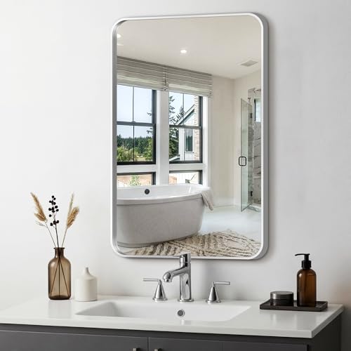 Delma Bathroom Vanity Mirror Silver Framed Bathroom Mirror for Over Sink High-Definition Bathroom Mirror Versatile Bathroom Vanity Mirror Hangs Horizontally or Vertically(30x20 Silver)