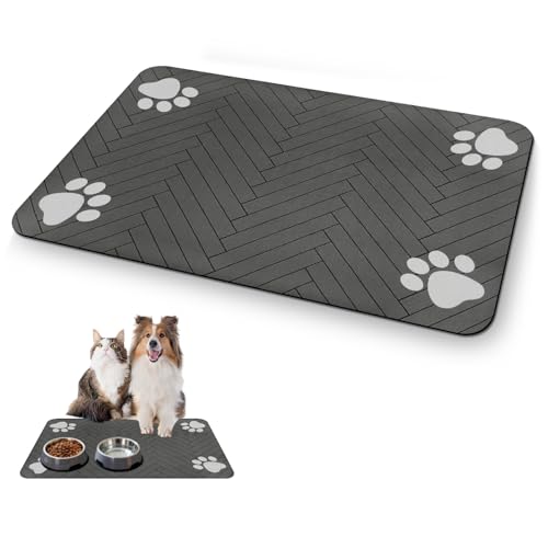 Tappetino Assorbente per Cani e Gatti, Tappetini di Alimentazione, Antiscivolo e Lavabile, Asciugatura Rapida in Diatomea, Tovaglietta per Ciotole di Animali Domestici, Grigio Scuro, 30 x 50 cm