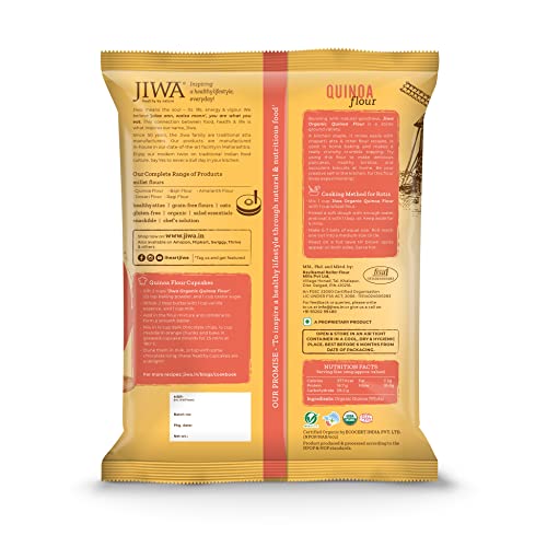 Image of JIWA healthy by nature Organic Quinoa Flour | Soft Fluffy Rotis | Protein Rich Chakki Ground Atta | Indian Origin | Certified Organic & Gluten Free | 100% Natural | 900 g