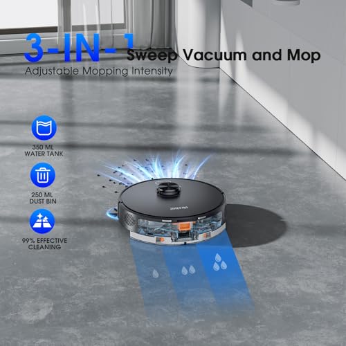 Robot Vacuum and Mop Combo, Robotic Vacuums Cleaner with LiDAR Navigation, Smart Mapping, Strong Suction, with WiFi/App/Alexa/Voice Control, Obstacle Avoidance, for Home, Wood/Hard Floors, Pet Hair - Image 5