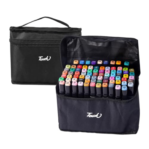 Kit 80 Marcadores Canetinha Ponta Dupla Touch Sweet + Estojo | Canetas Coloridas à Base de Álcool | Ponta Fina e Grossa | Ideal para Desenho, Arquitetura, Moda, Mangás e Ilustrações (80 CORES)