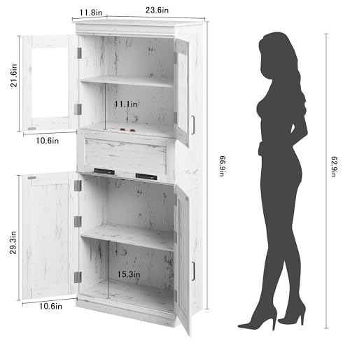 IDEALHOUSE-Bathroom-Cabinet-Tall-Storage-Cabinet-with-Doors-and-Adjustable-Shelf-Freestanding-Floor-Pantry-Cabinet-for-Kitchen-Living-Room-Laundry-Room-Home-Office-Retro-White IDEALHOUSE Bathroom Cabinet Tall Storage Cabinet with Doors and Adjustable Shelf Freestanding Floor Pantry Cabinet for Kitchen Living Room Laundry Room Home Office Retro White