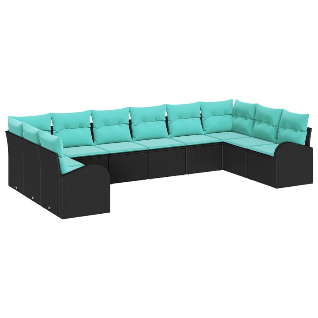 Generisch Gartensofa-Set 10 STK. Schwarz und Türkis Poly-Rattan,Gartensitzmöbel,81.6kg-3354895