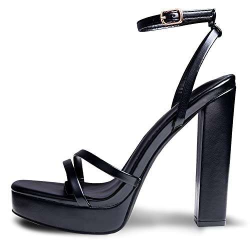 Elisabet Tang Women's Platform Heeled Sandals,5 inch Chunky Heels Platform Ankle Strap Block High Heels Sandals Sexy Open Toe Strappy Sandals Shoes2