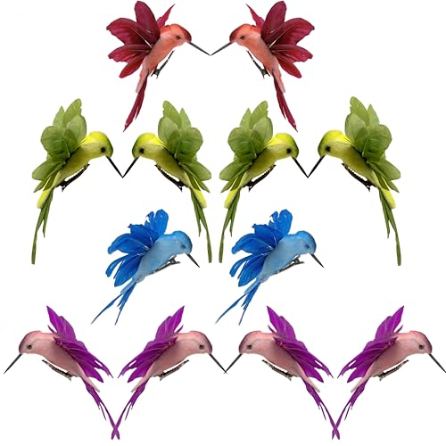 Hummingbird Clip-on Ornaments - Set of 12 Colorful Birds with