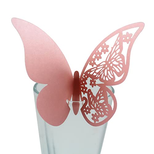 Eforcase 50PCS Butterfly Table Number Place Card Name Card Wine Glass Charms Markers Wine Cup Card Decoration Paper Cup Card Hollow Out Design Design for Wedding Decoration Drink Glass Identifiers