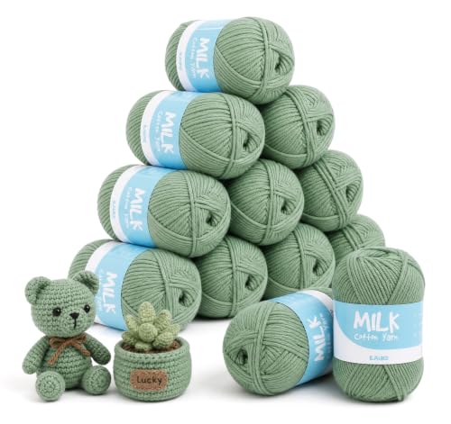 ilauke Baby Häkelgarn 12er 50g - 100% Acryl Antipilling Fluffy Ball (Grüngrau)