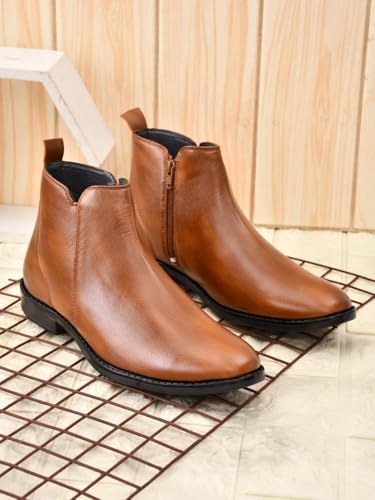 Image of SVpanther Men's Classic Tan Chelsea Boots | Genuine Leather | Slip-On Ankle Boots for Formal & Casual Wear