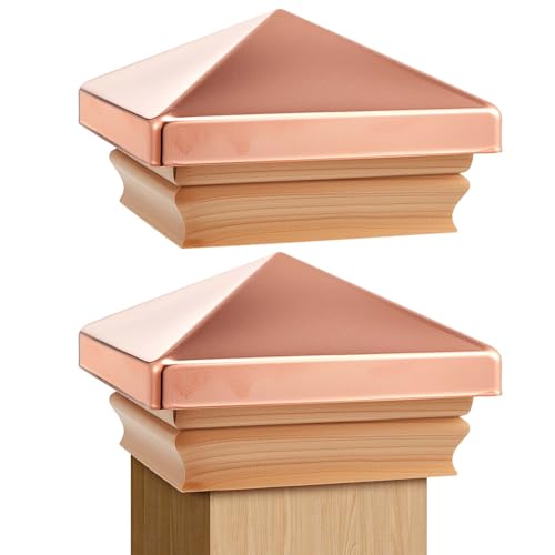Blulu 2 Pcs 4x4 (Actual 3.5x3.5) Copper-Plated Pyramid Post Cap Fence Pyamid Decking Caps Sturdy Waterproof Post Caps for True/Actual Metal Wood Cedar Fence Deck Corridor Mailbox Posts End Cover