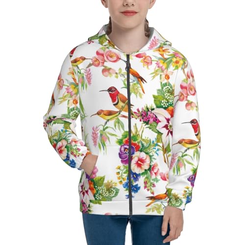 Wild Exotic Birds And Flowers Kid Hoodies Boys Zip Up Sweatshirts Girls Pullover with Pocket3