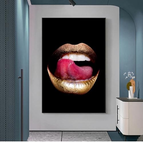 Toile lèvres dorées YAJNILUCK pour raviver un mur de salon vide